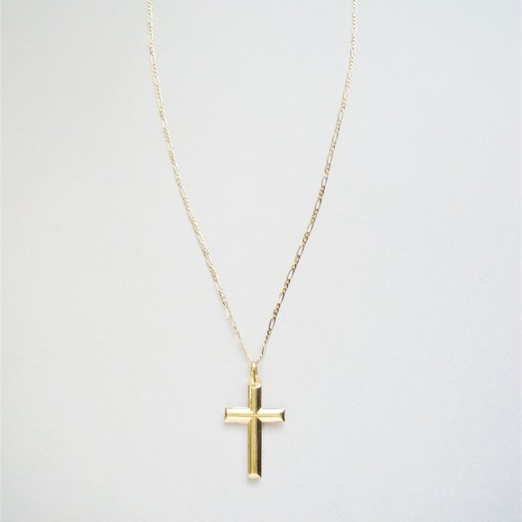Real 10K Gold Cross Necklace, High Quality ITALY 10K Gold Cross Figaro Chain 20" - Picture 4 of 6
